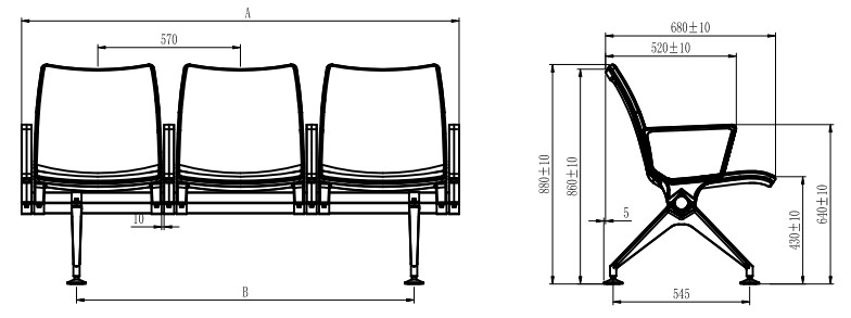 Ergonomic Airport Seat 2D Drawing